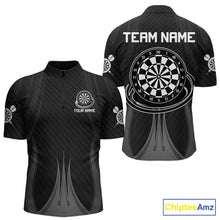 Load image into Gallery viewer, Black White Dartboard men's quarter zip darts shirt, custom dart team jersey, league darts uniform
