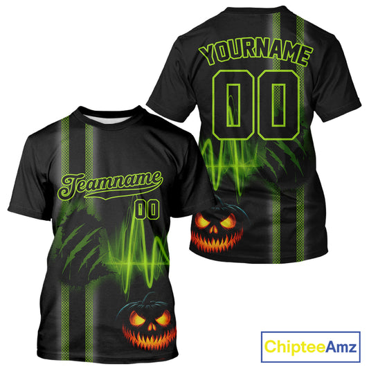 Custom Black And Green Halloween Lightning Baseball T-Shirt For Men Youth Baseball Shirts NYN1462