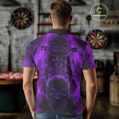 Custom Purple Skull Lightning Dartboard Dart Polo Jerseys For Men Outfits Dart Shirts NYN1728