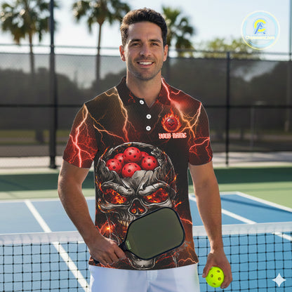 Custom Lightning Thunder Skull Red Muti-Ball Pickleball Jerseys Men Pickleball League Shirts NYN2232
