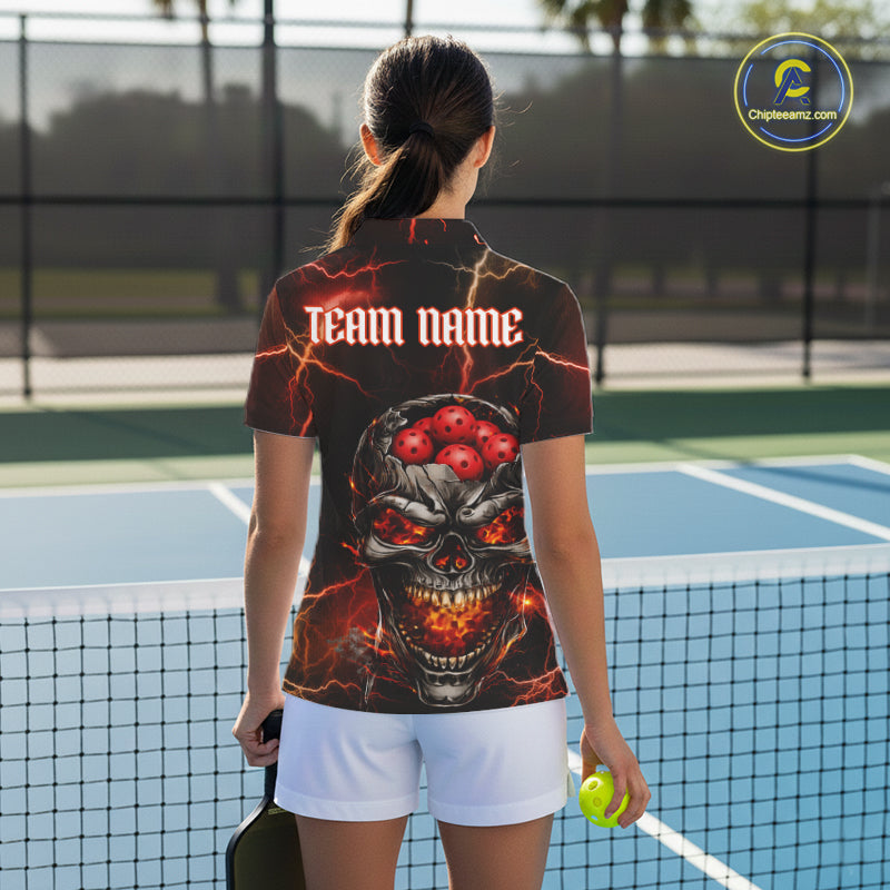 Custom Lightning Thunder Skull Red Muti-Ball Pickleball Jerseys Women Pickleball League Shirts NYN2232