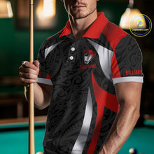 Load image into Gallery viewer, Personalized 8 Ball Pool Men Billiard Shirts Gradient Red &amp; Silver Tribal Billiard Pool Apparel NYN2896
