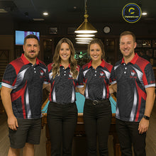 Load image into Gallery viewer, Personalized 8 Ball Pool Women Billiard Shirts Gradient Red &amp; Silver Tribal Billiard Pool Apparel NYN2896
