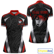 Load image into Gallery viewer, Personalized 8 Ball Pool Women Billiard Shirts Gradient Red &amp; Silver Tribal Billiard Pool Apparel NYN2896