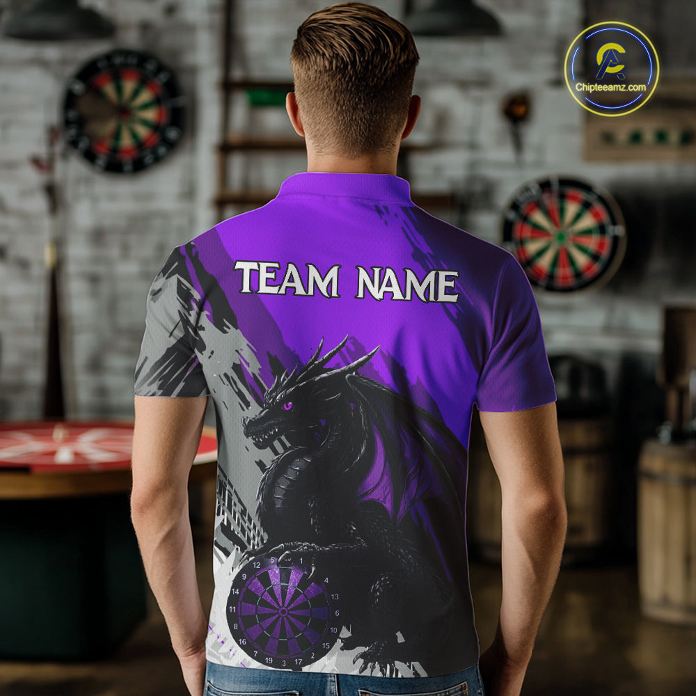 Purple Grunge Dragon Dartboard Custom Men Darts Polo League Shirts Dragon Dart Jerseys NYN2238