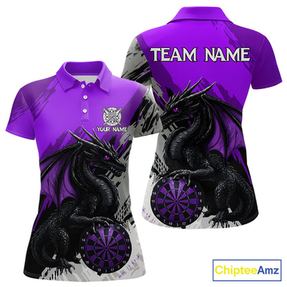Purple Grunge Dragon Dartboard Custom Women Darts Polo League Shirts Dragon Dart Jerseys NYN2238