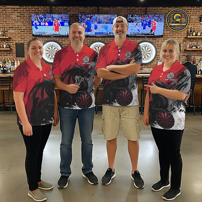 Red Grunge Dragon Dartboard Custom Men Darts Quarter-Zip League Shirts Dragon Dart Jerseys NYN2239