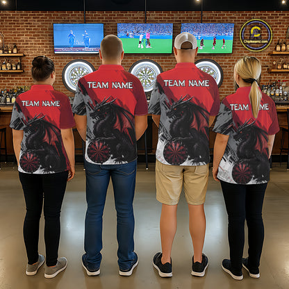 Red Grunge Dragon Dartboard Custom Men Darts Quarter-Zip League Shirts Dragon Dart Jerseys NYN2239