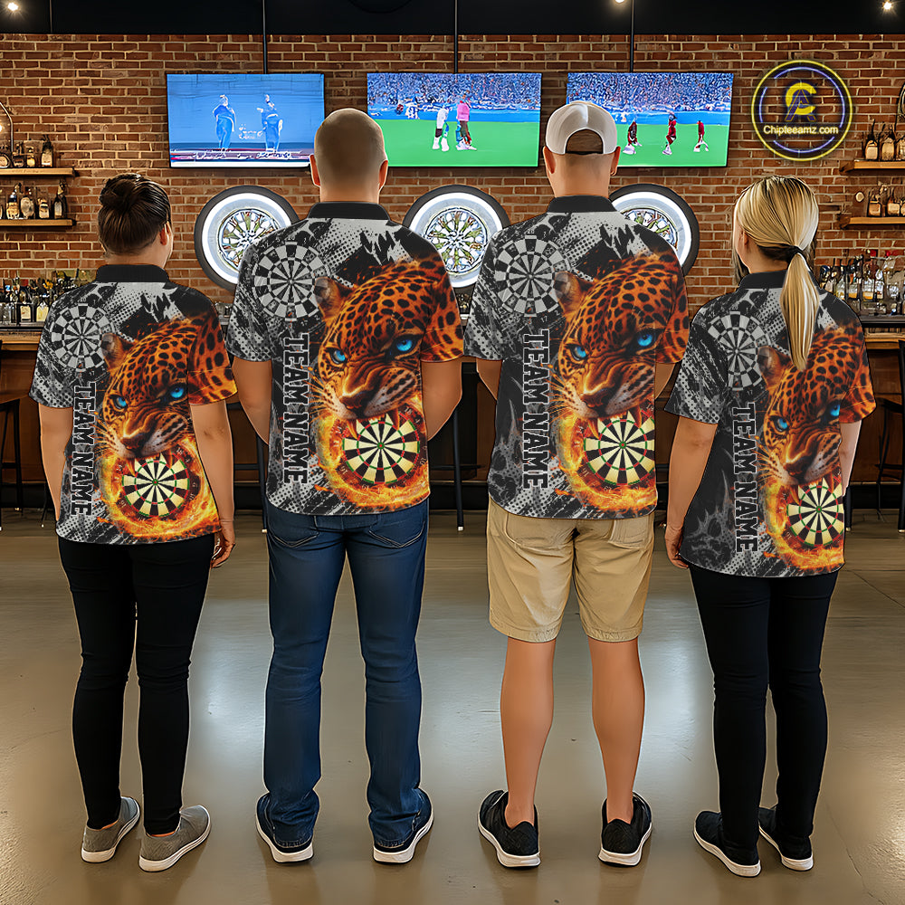 Orange Leopard Flame Dartboard Custom Women Darts Quarter-Zip League Shirts Grunge Dart Jerseys NYN2241