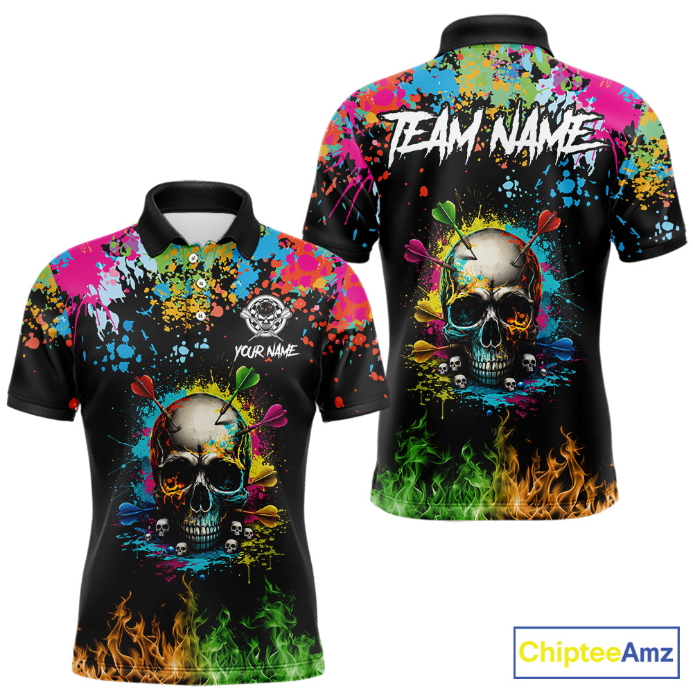 Custom Colorful Skull Dart Arrow Fire Flame Men Darts Polo League Shirts Dart Jerseys NYN2242