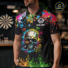 Load image into Gallery viewer, Custom Colorful Skull Dart Arrow Fire Flame Men Darts Polo League Shirts Dart Jerseys NYN2242