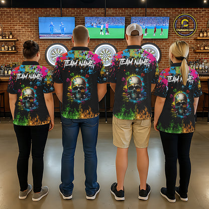 Custom Colorful Skull Dart Arrow Fire Flame Men Darts Quarter-Zip League Shirts Dart Jerseys NYN2242