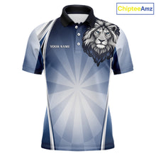 Load image into Gallery viewer, Personalized Blue And Silver Funny Lion Darts Shirt Lion Darts Polo &amp; 1/4-Zip For Men Darts Gifts NYN2899