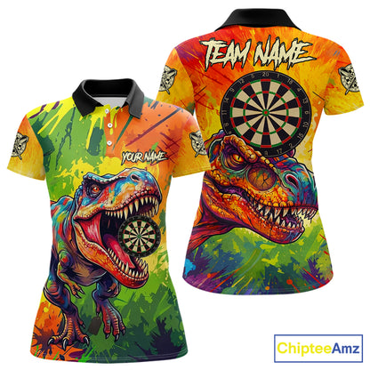 Colorful Dinosaur Funny Darts Shirt For Women Custom Splatter Paint Dart Outfits Jerseys NYN3116