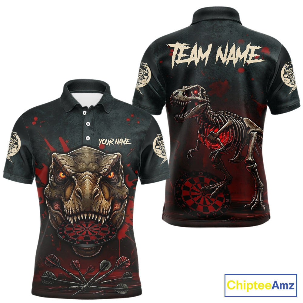 Red Splatter Grunge Dinosaur Darts Shirt For Men Custom Skeleton Horror Team Dart Jerseys NYN3118
