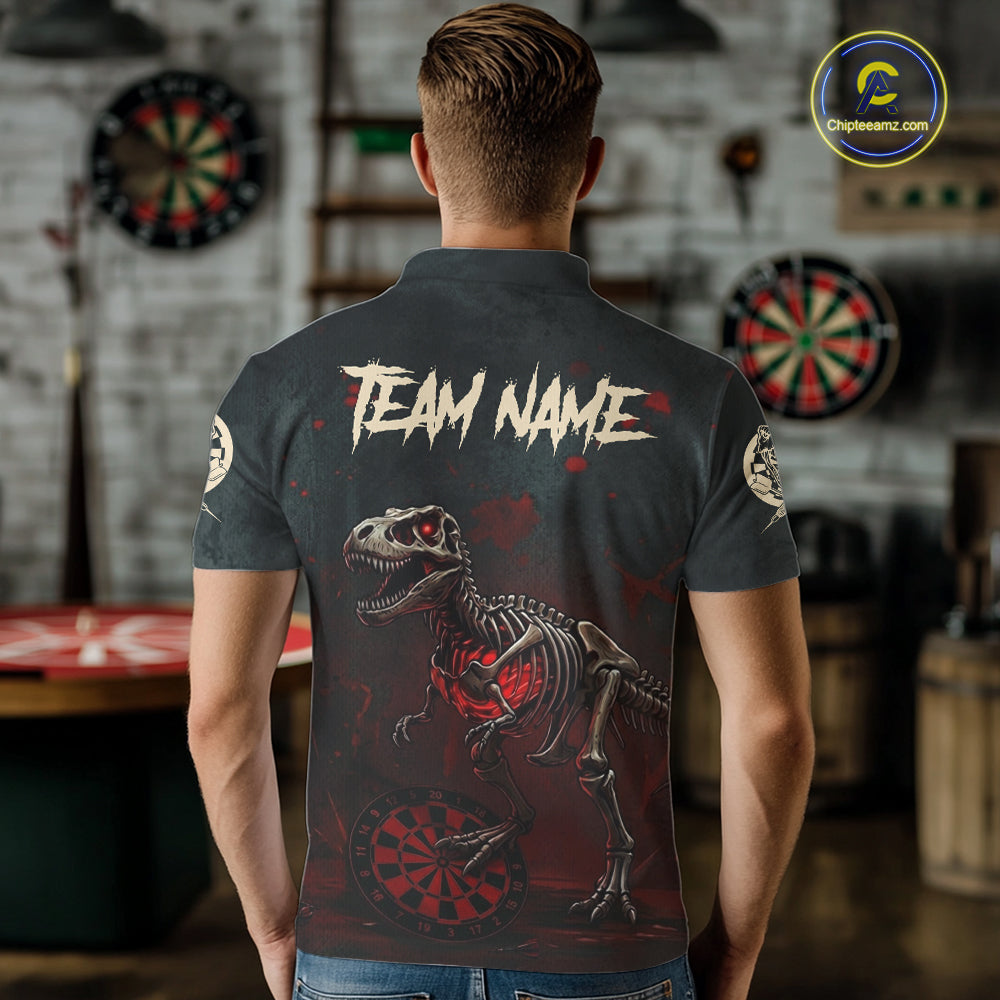 Red Splatter Grunge Dinosaur Darts Shirt For Men Custom Skeleton Horror Team Dart Jerseys NYN3118