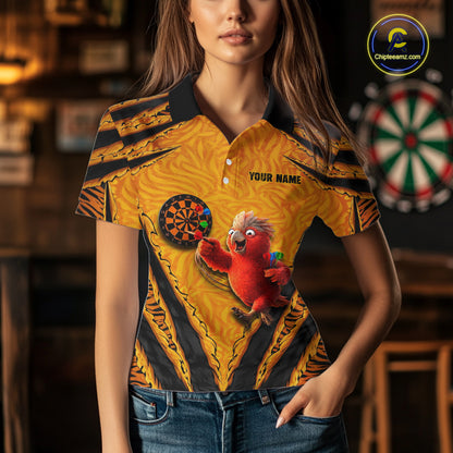 Custom Yellow Claws Pattern Darts Women Polo 14-Zip Shirt, Funny Parrot Darts Team Attire NYN3120