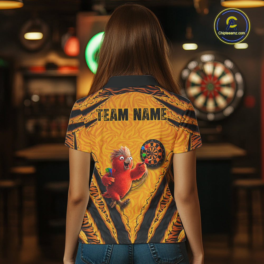 Custom Yellow Claws Pattern Darts Women Polo 14-Zip Shirt, Funny Parrot Darts Team Attire NYN3120