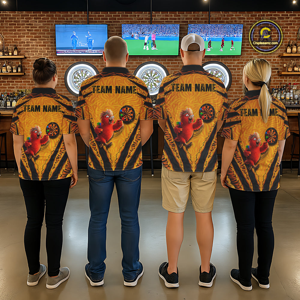 Custom Yellow Claws Pattern Darts Women Polo 14-Zip Shirt, Funny Parrot Darts Team Attire NYN3120