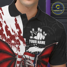 Load image into Gallery viewer, Red, White And Black US Flag Men Bowling Shirt Custom Patriotic Dragon Fire Flame Bowling Team Jersey NYN3276
