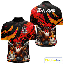 Load image into Gallery viewer, Red And Yellow Rooster Gun Men Bowling 1/4-Zip Shirt Custom Funny Cute Bowling Team Outfits