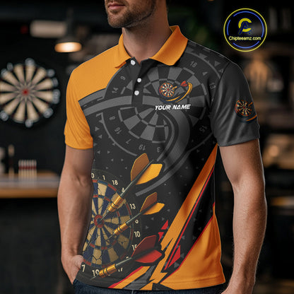 Cracked Dartboard & Dart Arrows Orange Darts Shirt For Men - Custom Name & Team NYN0602