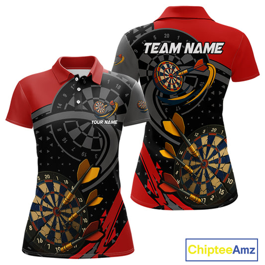 Cracked Dartboard & Dart Arrows Red Darts Shirt For Women - Custom Name & Team NYN0603