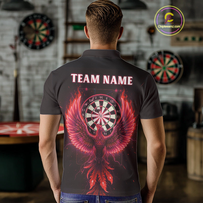 Custom Funny Flame Phoenix Red Dartboard Dart Men Polo Jerseys Outfits Dart Shirts NYN1744