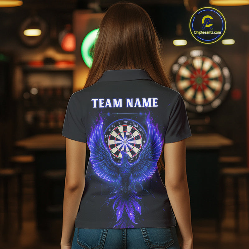 Custom Funny Flame Phoenix Blue Dartboard Dart Women Polo Jerseys Outfits Dart Shirts NYN1745