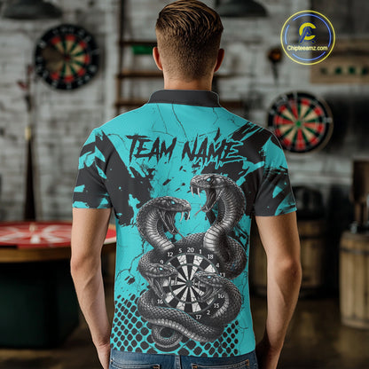 Black And Turquoise Multi Cobra Grunge Dartboard Custom Men Polo Darts Shirt Dart Gifts NYN2017