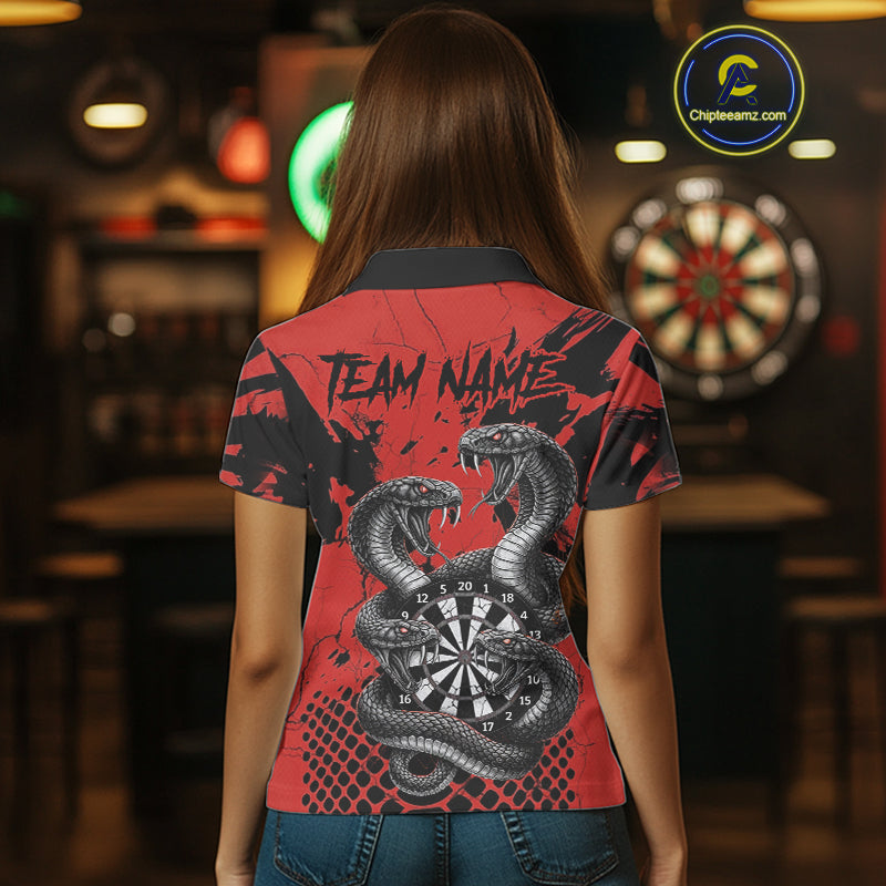 Black And Red Multi Cobra Grunge Dartboard Custom Women Polo Darts Shirt Dart Gifts NYN2018