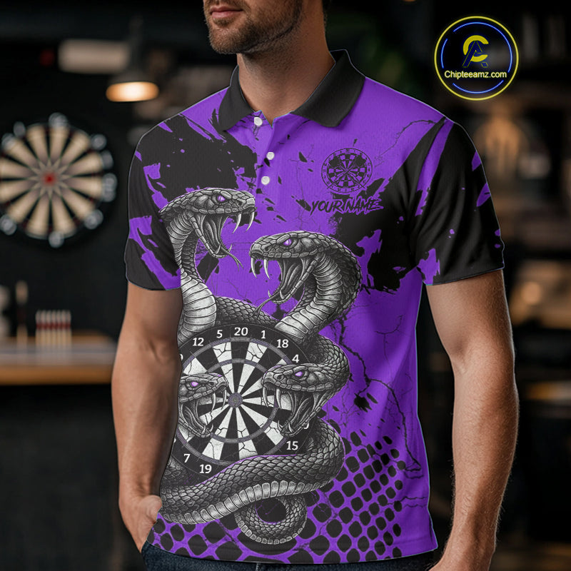 Black And Purple Multi Cobra Grunge Dartboard Custom Men Polo Darts Shirt Dart Gifts NYN2019