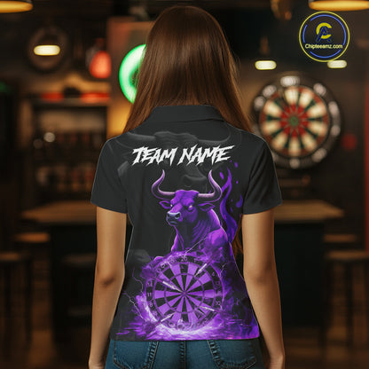 Purple Funny Bull Fire Flame Dartboard Custom Women Darts Polo League Shirts Dart Jerseys NYN2243