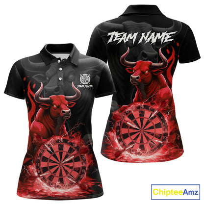 Red Funny Bull Fire Flame Dartboard Custom Women  Darts Polo League Shirts Dart Jerseys NYN2244