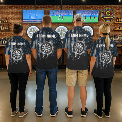 Custom Blue US Flag Water Dartboard Women Darts Quarter-Zip League Shirts Patriotic Dart Jerseys NYN2246