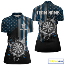 Load image into Gallery viewer, Custom Blue US Flag Water Dartboard Women Darts Quarter-Zip League Shirts Patriotic Dart Jerseys NYN2246