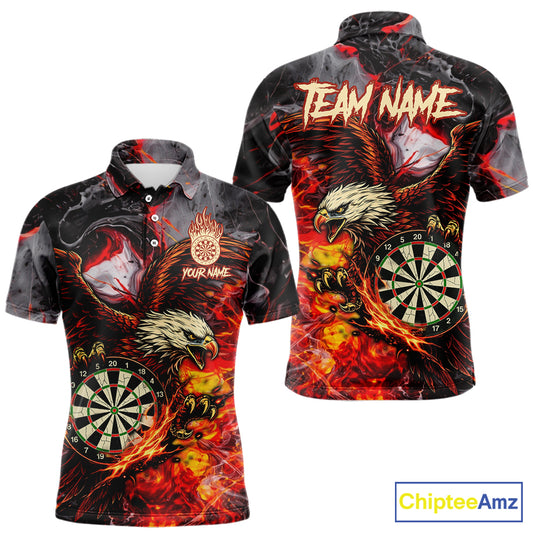 Red Smokes Flaming Eagle Dartboard Custom Men Darts Polo League Shirts Fire Dart Jerseys NYN2252