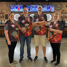 Load image into Gallery viewer, Red Smokes Flaming Eagle Dartboard Custom Women Darts Quarter-Zip League Shirts Fire Dart Jerseys NYN2252
