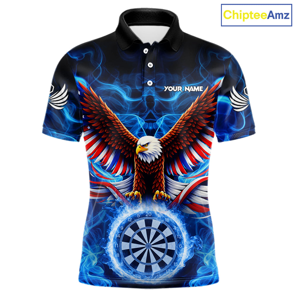 Blue Flames US Flag Eagle Freedom Darts Polo Shirt Personalized Patriotic Men Dart Team Jerseys NYN2538