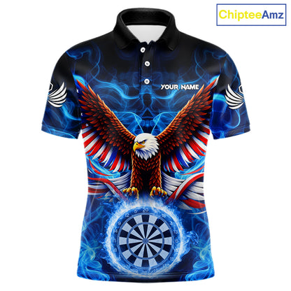 Blue Flames US Flag Eagle Freedom Darts Polo Shirt Personalized Patriotic Men Dart Team Jerseys NYN2538