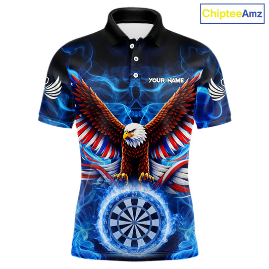 Blue Flames US Flag Eagle Freedom Darts Polo Shirt Personalized Patriotic Men Dart Team Jerseys NYN2538