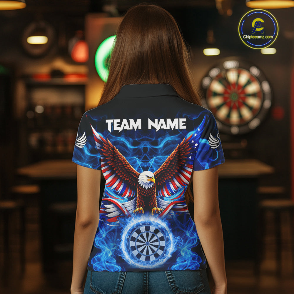 Blue Flames US Flag Eagle Freedom Darts Polo Shirt Personalized Patriotic Women Dart Team Jerseys NYN2538