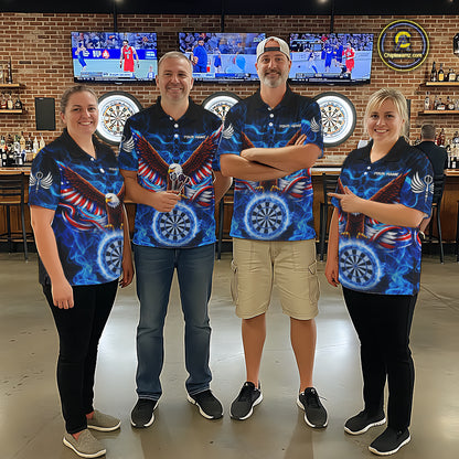 Blue Flames US Flag Eagle Freedom Darts Polo Shirt Personalized Patriotic Men Dart Team Jerseys NYN2538