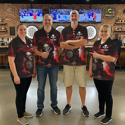 Black & Red Grunge Light Caro Skeleton Women Darts Polo Shirt Custom Funny Dart Team Jerseys NYN2539