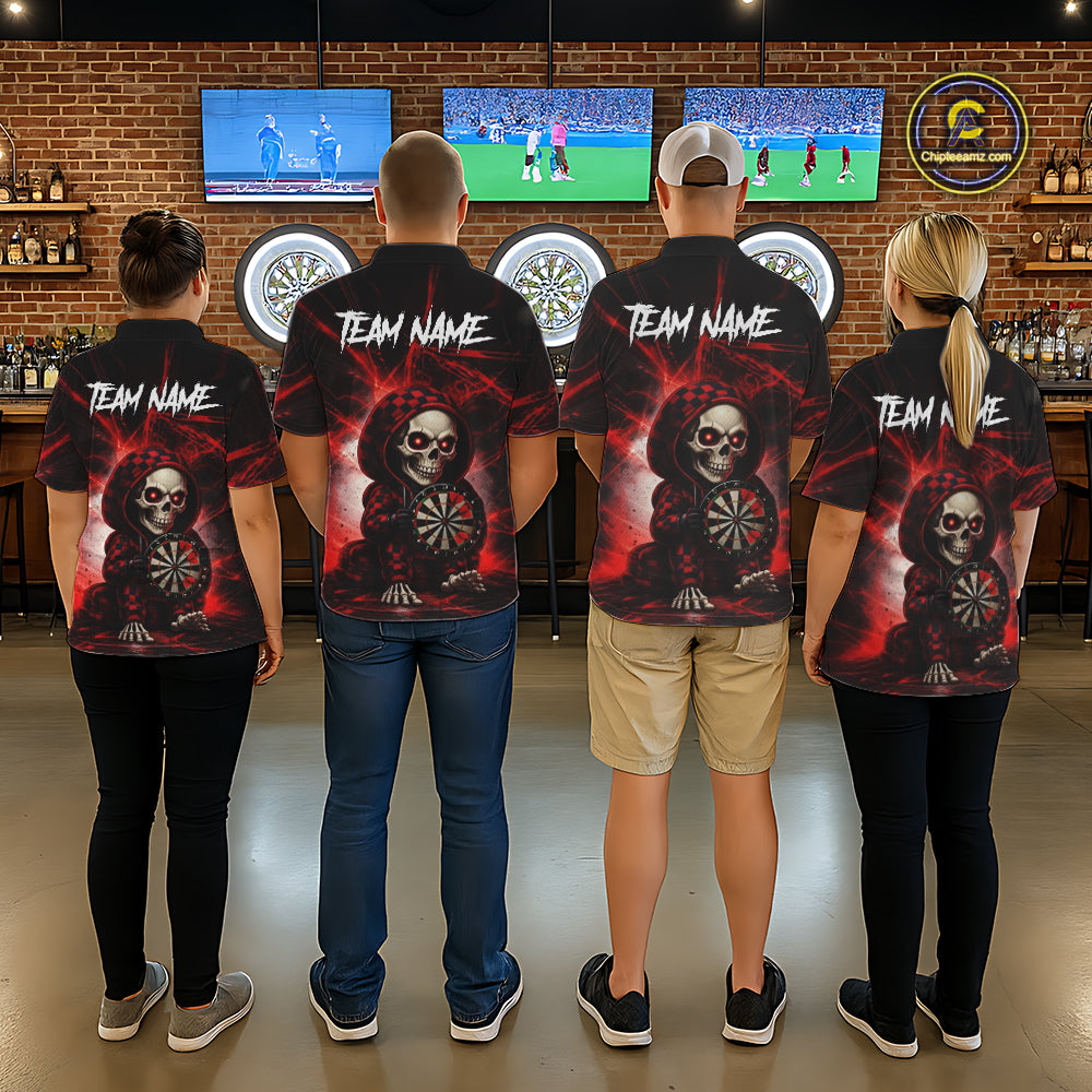 Black & Red Grunge Light Caro Skeleton Women Darts Polo Shirt Custom Funny Dart Team Jerseys NYN2539