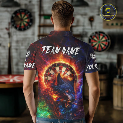 Colorful Lightning Funny Wolf Flame Dartboard Men Darts Polo Shirt Custom Outfits Dart Jerseys NYN2540