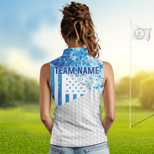 Load image into Gallery viewer, White And Blue American Flag Sleeveless Golf Polos Shirts For Women Custom Patriotic Golf Attire NYN2913