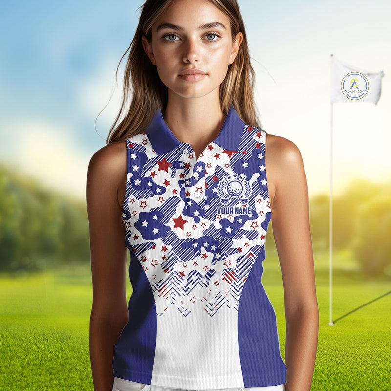 Womens Sleeveless Golf Polo Shirt Camouflage US Flag Custom Patriotic Golf Team Shirts, Golf Gifts NYN2916