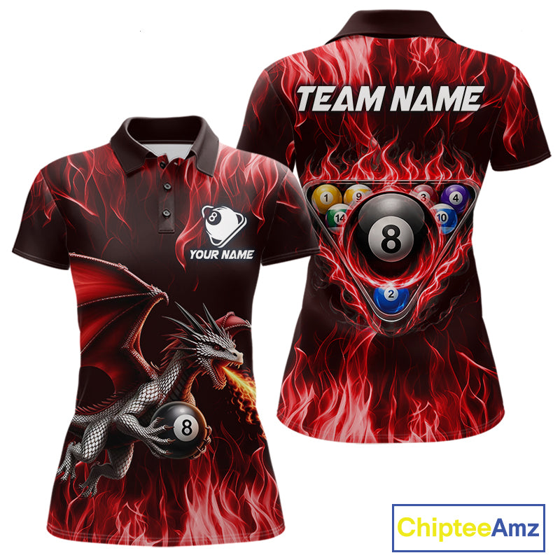 Red dragon 8 ball pool polo shirt for women custom billiard team apparel