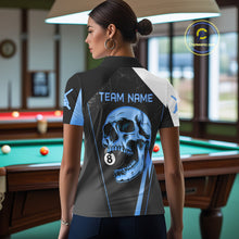 Load image into Gallery viewer, Black And Blue Grunge Skull 8 Ball Billiard Pool Shirts For Women Custom Skull Billiard Team Apparel NYN3299